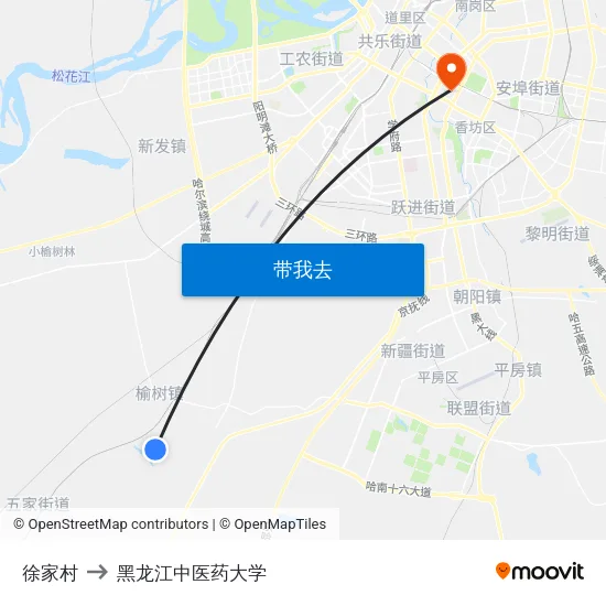 徐家村 to 黑龙江中医药大学 map