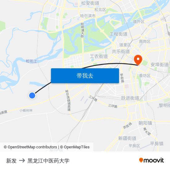 新发 to 黑龙江中医药大学 map