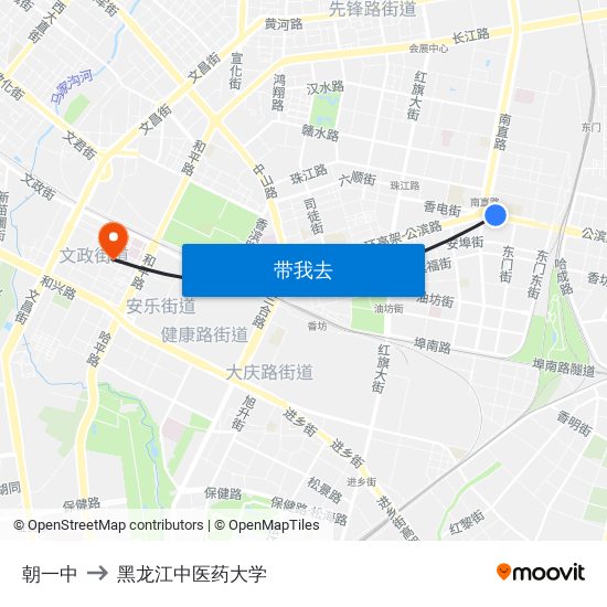 朝一中 to 黑龙江中医药大学 map