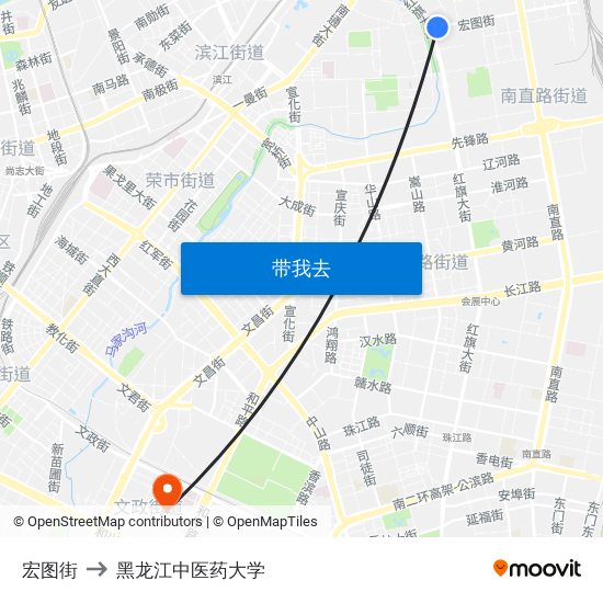 宏图街 to 黑龙江中医药大学 map