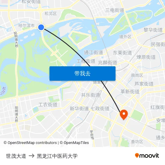 世茂大道 to 黑龙江中医药大学 map