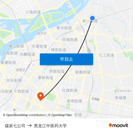 煤炭七公司 to 黑龙江中医药大学 map