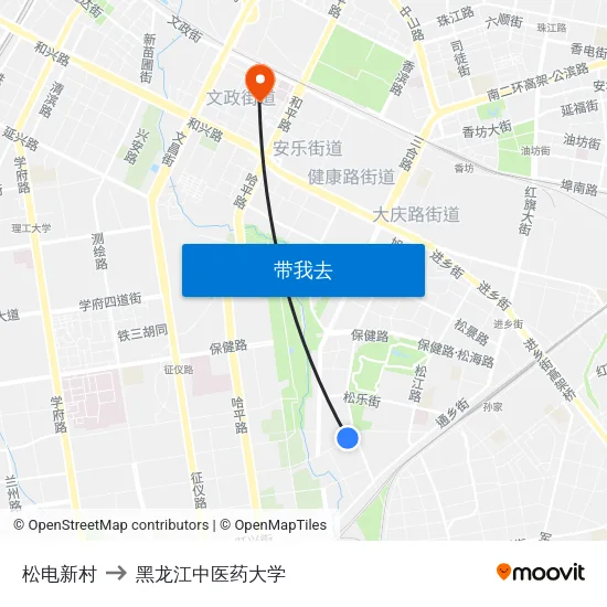 松电新村 to 黑龙江中医药大学 map