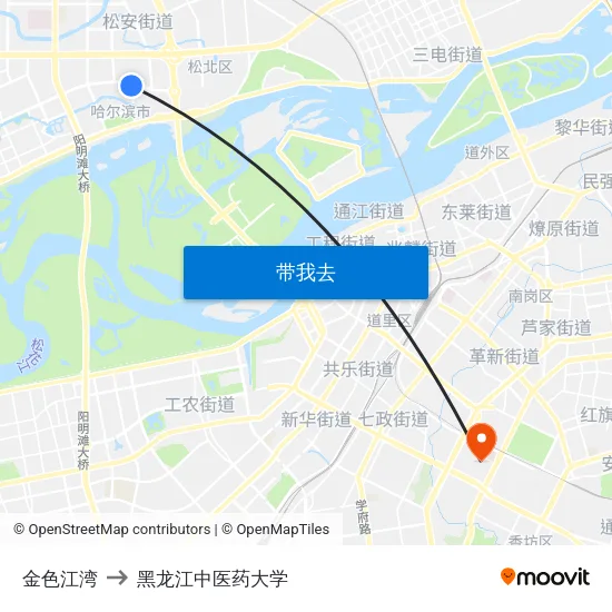 金色江湾 to 黑龙江中医药大学 map