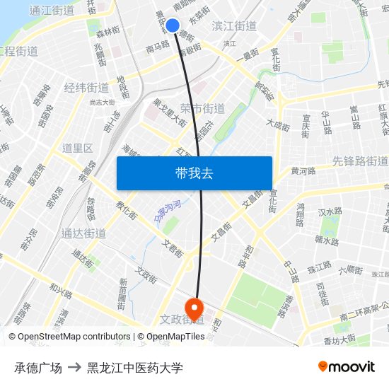 承德广场 to 黑龙江中医药大学 map