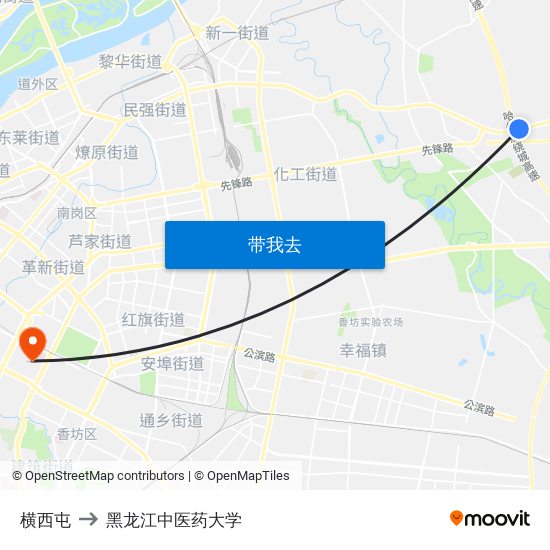 横西屯 to 黑龙江中医药大学 map