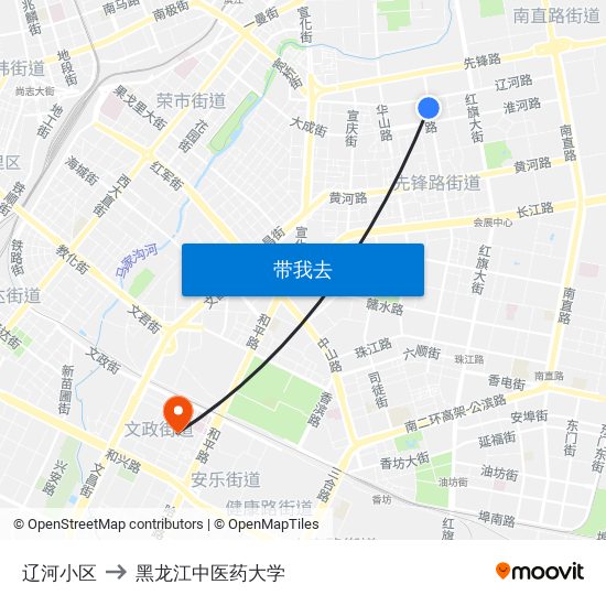 辽河小区 to 黑龙江中医药大学 map