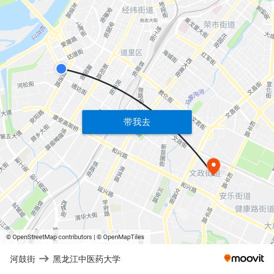 河鼓街 to 黑龙江中医药大学 map
