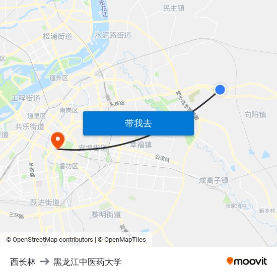 西长林 to 黑龙江中医药大学 map