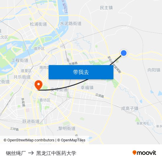 钢丝绳厂 to 黑龙江中医药大学 map
