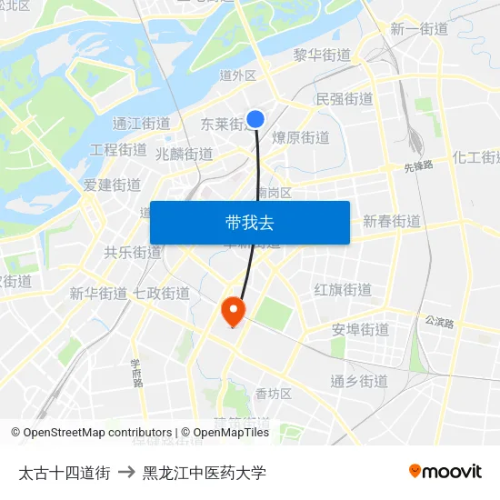 太古十四道街 to 黑龙江中医药大学 map