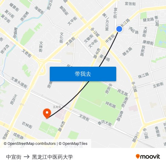 中宣街 to 黑龙江中医药大学 map