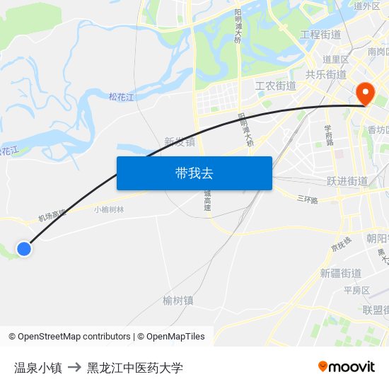 温泉小镇 to 黑龙江中医药大学 map