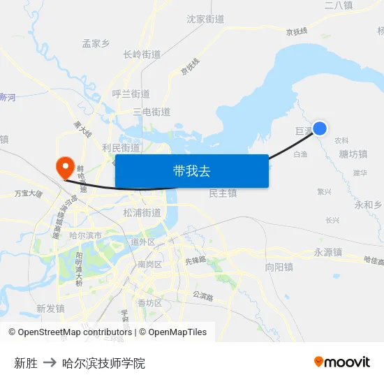 新胜 to 哈尔滨技师学院 map