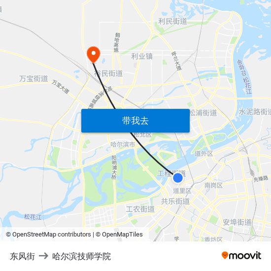 东风街 to 哈尔滨技师学院 map