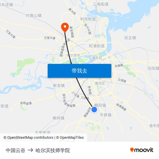 中国云谷 to 哈尔滨技师学院 map