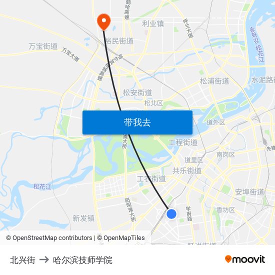 北兴街 to 哈尔滨技师学院 map