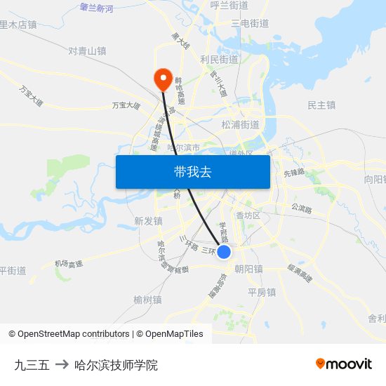 九三五 to 哈尔滨技师学院 map