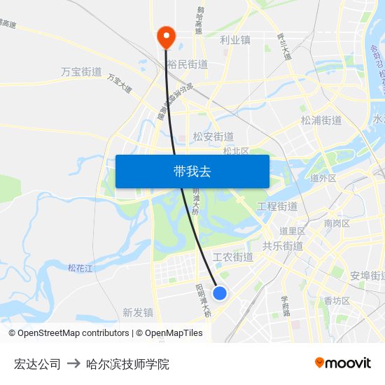 宏达公司 to 哈尔滨技师学院 map