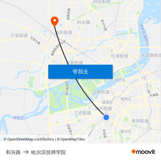 和兴路 to 哈尔滨技师学院 map