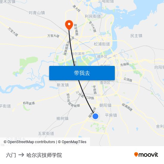 六门 to 哈尔滨技师学院 map