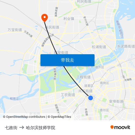 七政街 to 哈尔滨技师学院 map
