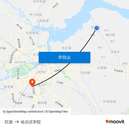 巨源 to 哈尔滨学院 map