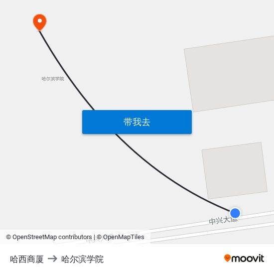 哈西商厦 to 哈尔滨学院 map