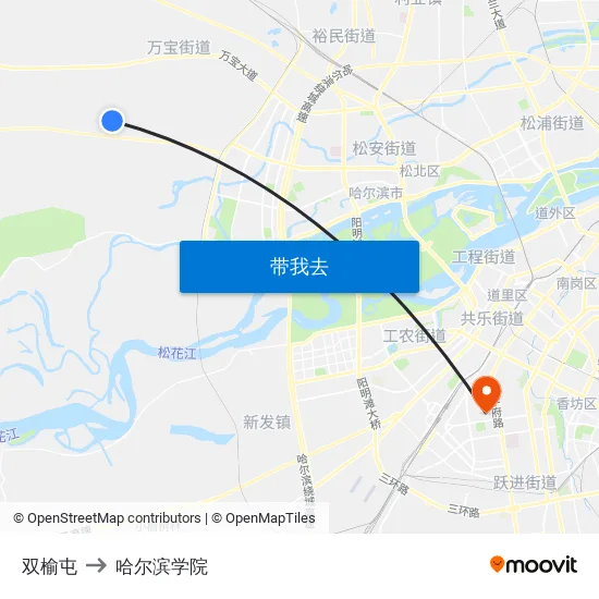 双榆屯 to 哈尔滨学院 map