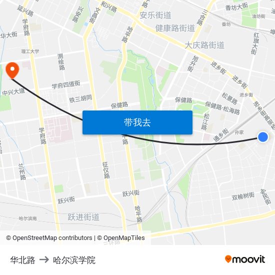 华北路 to 哈尔滨学院 map