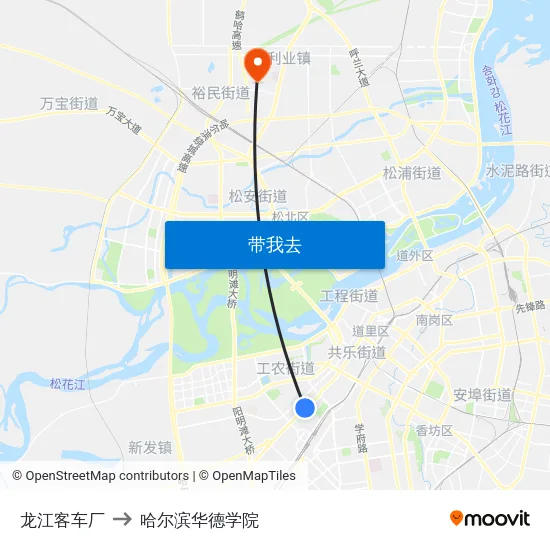 龙江客车厂 to 哈尔滨华德学院 map