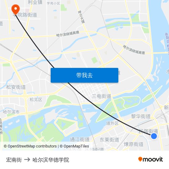 宏南街 to 哈尔滨华德学院 map