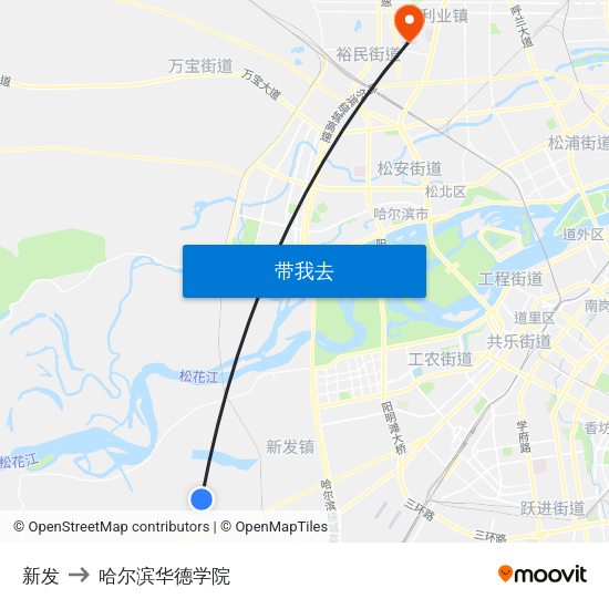 新发 to 哈尔滨华德学院 map