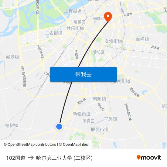 102国道 to 哈尔滨工业大学 (二校区) map