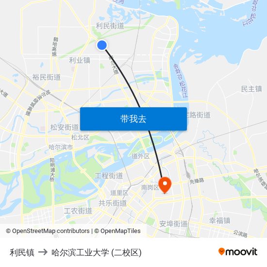 利民镇 to 哈尔滨工业大学 (二校区) map