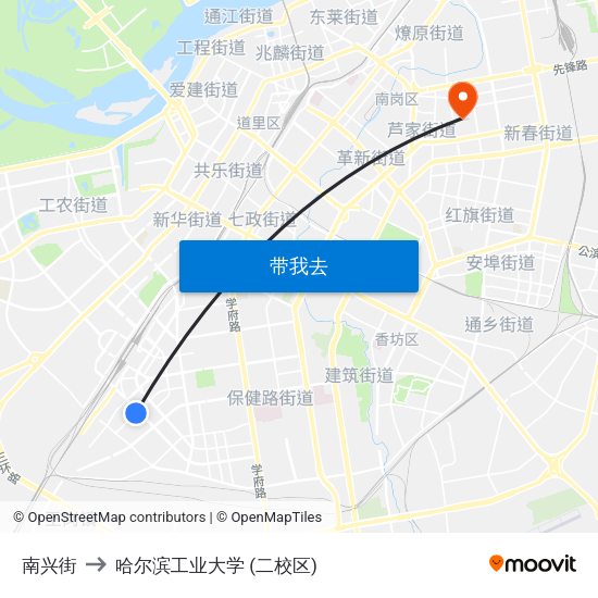 南兴街 to 哈尔滨工业大学 (二校区) map