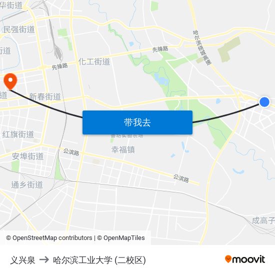 义兴泉 to 哈尔滨工业大学 (二校区) map