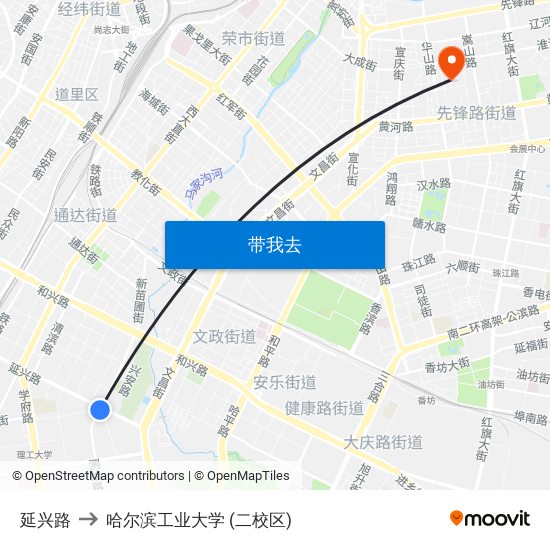 延兴路 to 哈尔滨工业大学 (二校区) map