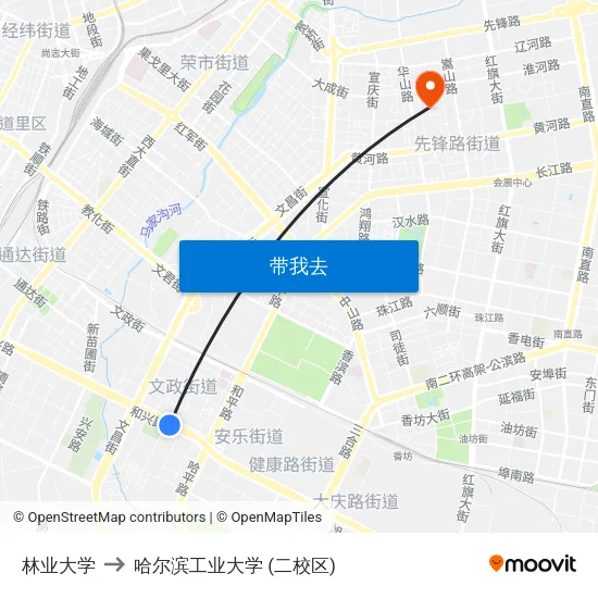 林业大学 to 哈尔滨工业大学 (二校区) map