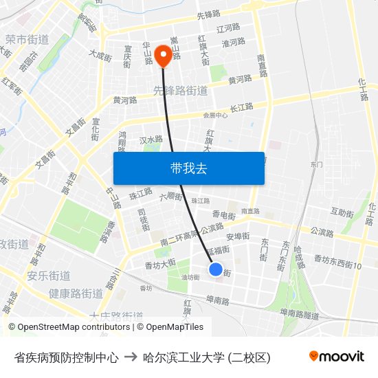 省疾病预防控制中心 to 哈尔滨工业大学 (二校区) map