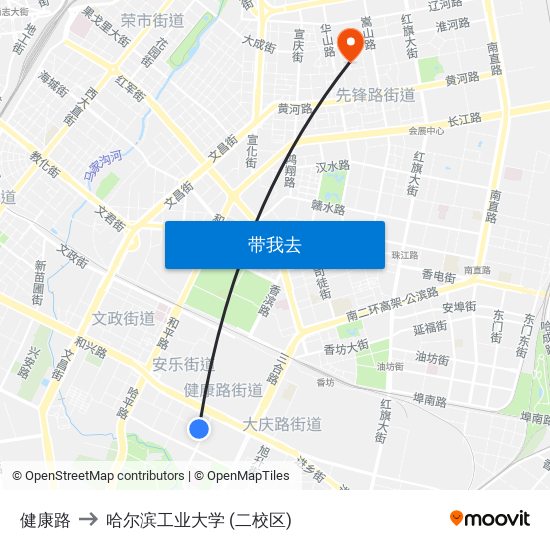 健康路 to 哈尔滨工业大学 (二校区) map