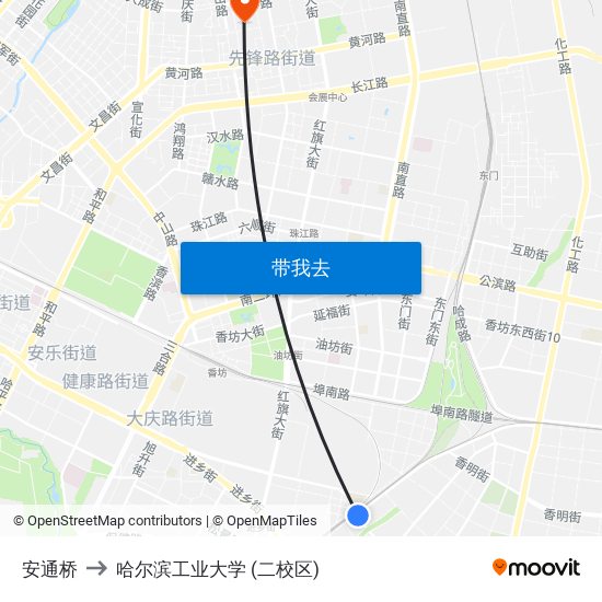 安通桥 to 哈尔滨工业大学 (二校区) map