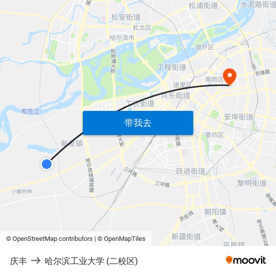 庆丰 to 哈尔滨工业大学 (二校区) map