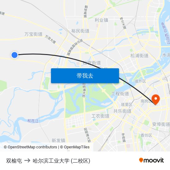 双榆屯 to 哈尔滨工业大学 (二校区) map