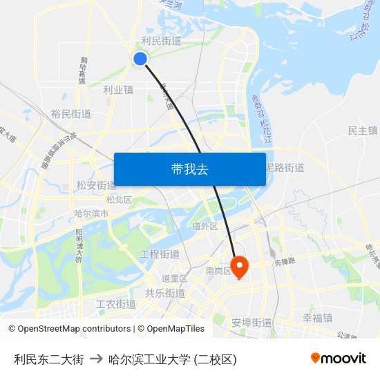 利民东二大街 to 哈尔滨工业大学 (二校区) map
