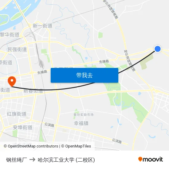 钢丝绳厂 to 哈尔滨工业大学 (二校区) map
