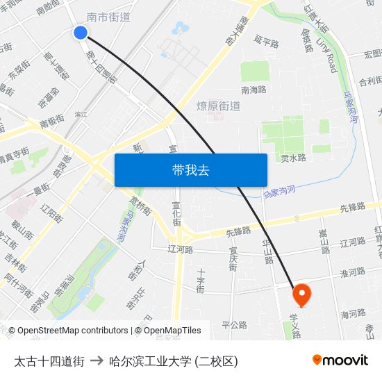 太古十四道街 to 哈尔滨工业大学 (二校区) map