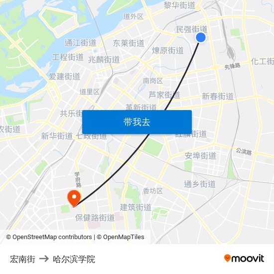 宏南街 to 哈尔滨学院 map