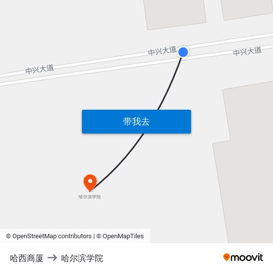 哈西商厦 to 哈尔滨学院 map