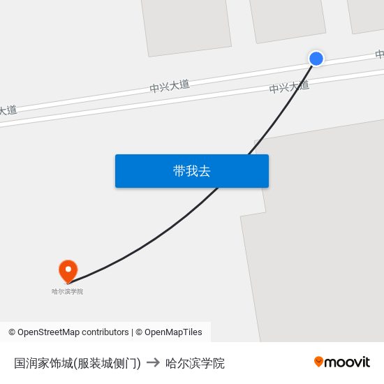 国润家饰城(服装城侧门) to 哈尔滨学院 map